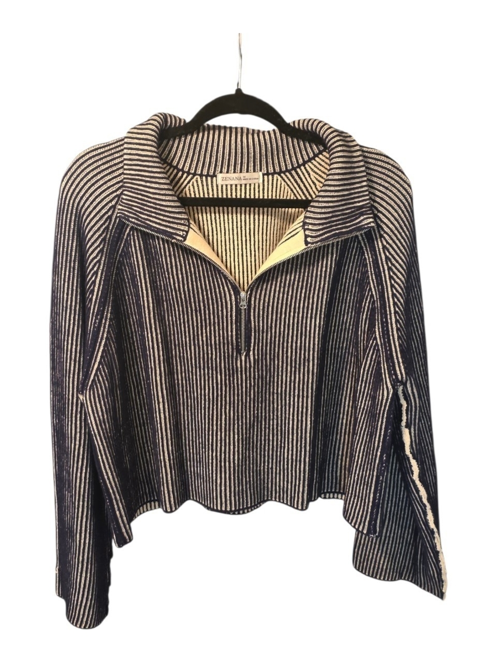 Zenana Outfitters Navy & Cream Striped Half-Zip Sweater